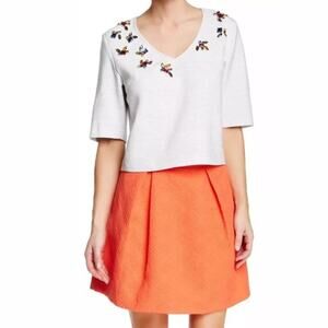 Trina Turk Heather Gray Fabiola Jeweled Top